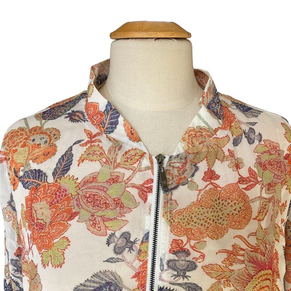 NWT Hillary Scott Floral Bomber Jacket XL Sheer Chiffon Cottagecore Coastal Fall - Picture 2 of 13